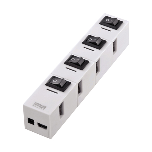 USB-HSM410W【個別スイッチ付き4ポートUSB2.0節電ハブ（磁石付・ホワイト）】各ポートごとに電源ON/OFFすることができる省エネ・節電対応の個別スイッチ付きUSB2.0節電ハブ。ホワイト。  | サンワサプライ株式会社