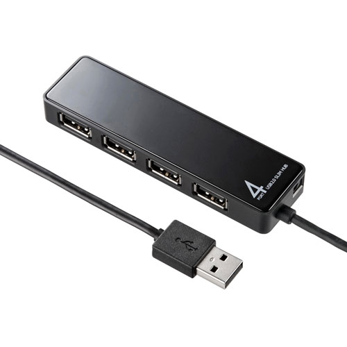 USB-HTV410BKN2【HDD接続対応・面ファスナー付4ポートUSB2.0ハブ（ブラック）】面ファスナーでテレビ裏に固定でき、録画用HDDの接続にも対応したセルフパワーのUSB2.0ハブ。ブラック。  | サンワサプライ株式会社