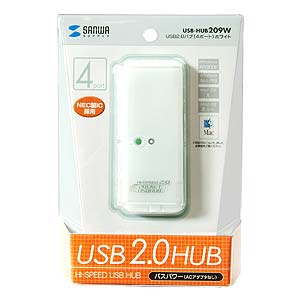 USB-HUB209W / USB2.0ハブ（ACアダプタなし・ホワイト）