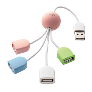 USB-HUB234P4 / USB2.0ハブ(4ポート・ピンク&4色)