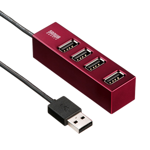 USB-HUB253R / 磁石付き4ポートUSB2.0ハブ（レッド）