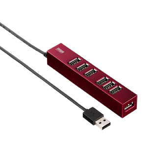 USB-HUB255R / 磁石付き7ポートUSB2.0ハブ(レッド)