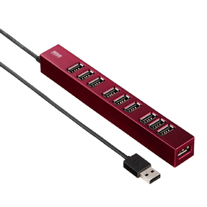 USB-HUB256R / 磁石付き10ポートUSB2.0ハブ（レッド）