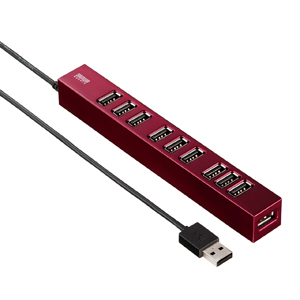 USB-HUB256R / 磁石付き10ポートUSB2.0ハブ(レッド)