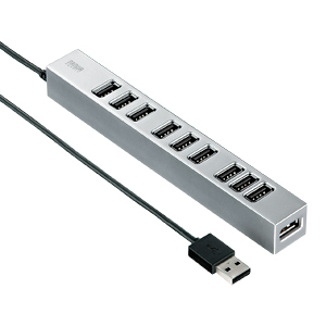 USB-HUB256SV / 磁石付き10ポートUSB2.0ハブ（シルバー）