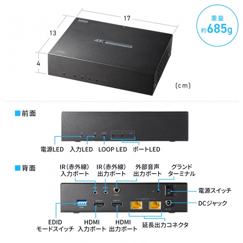 VGA-EXHDPOCL2 / HDMIエクステンダー(4K対応・送信機・2分配)