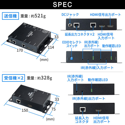 VGA-EXHDPOE3 / PoE対応HDMI分配エクステンダー（2分配・セットモデル）
