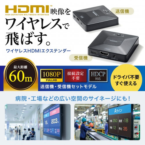 VGA-EXWHD13【ワイヤレスHDMIエクステンダー(最大60m延長 VGA-EXWHD13【ワイヤレスHDMIエクステンダー(最大60m延長