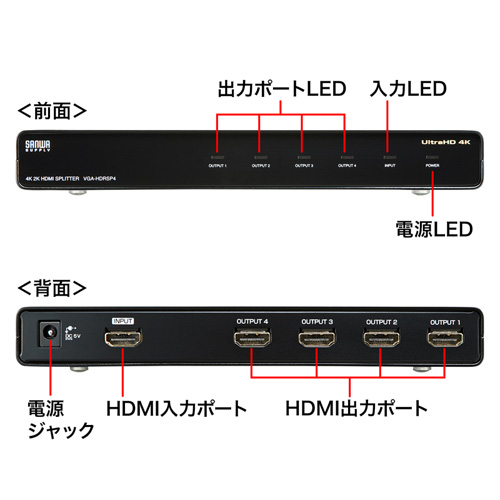 VGA-HDRSP4 / 4K/60Hz・HDR対応HDMI分配器（4分配）