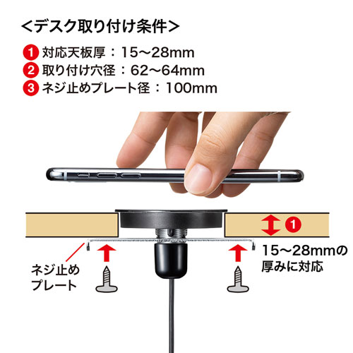 WLC-BLT15BK / ワイヤレス充電器（埋め込みタイプ）