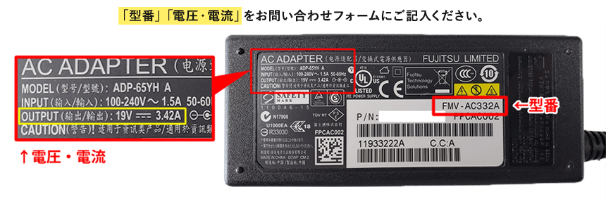 ACアダプターの型番、電流・電圧