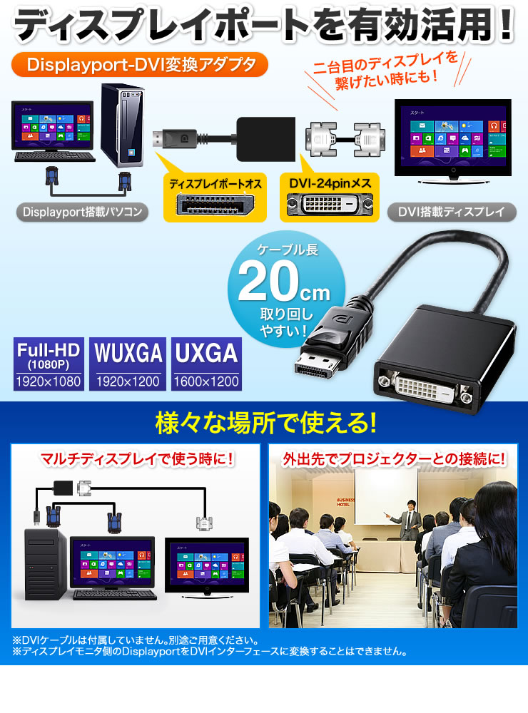 DisplayPort-DVI変換アダプタ