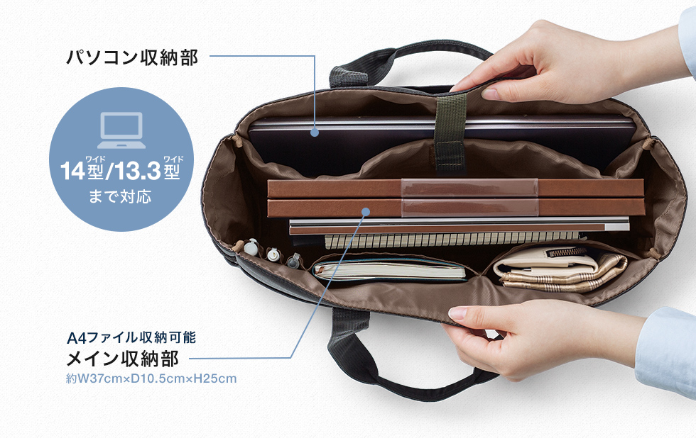 パソコン収納部、メイン収納部