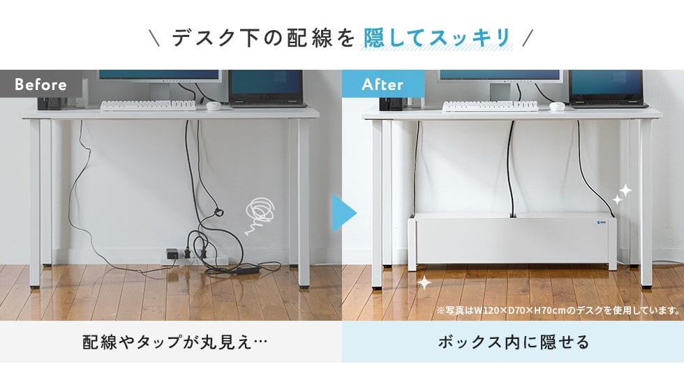 電源周りのケーブルやタップをまとめて収納できる