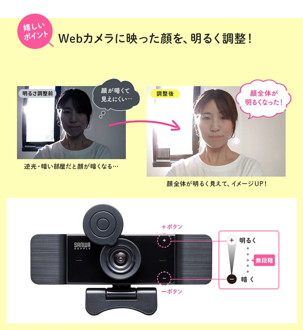 Webカメラに映った顔を、明るく調整！