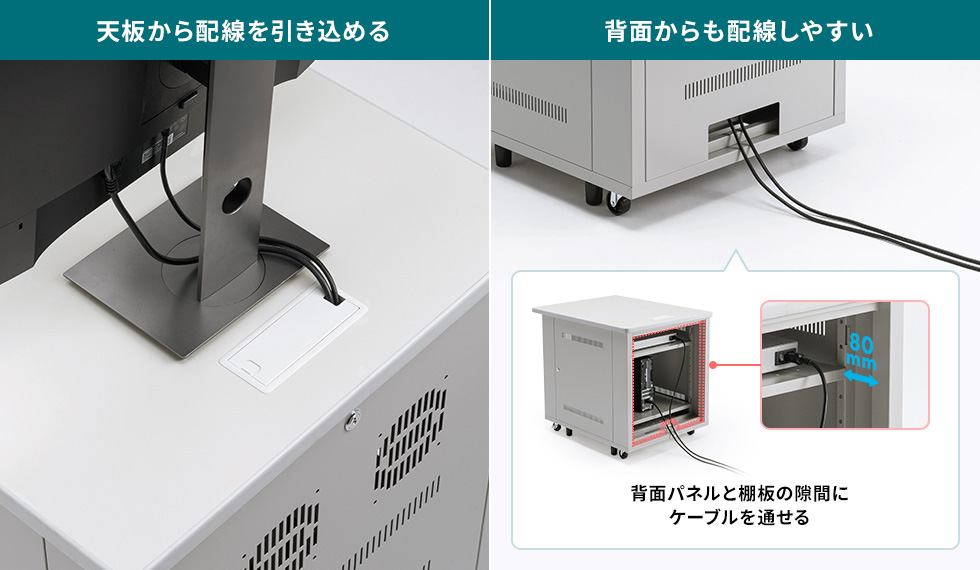 配線に便利なケーブル口付き