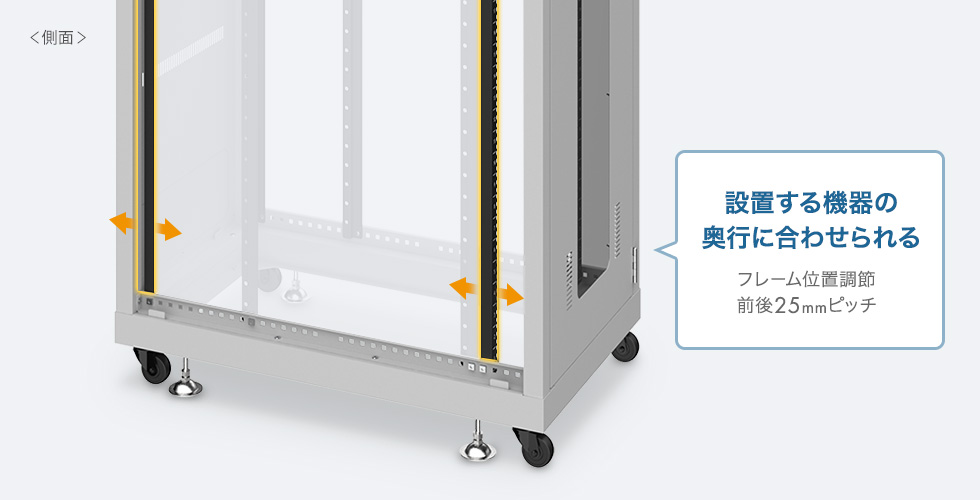 設置する機器の奥行きに合わせられる