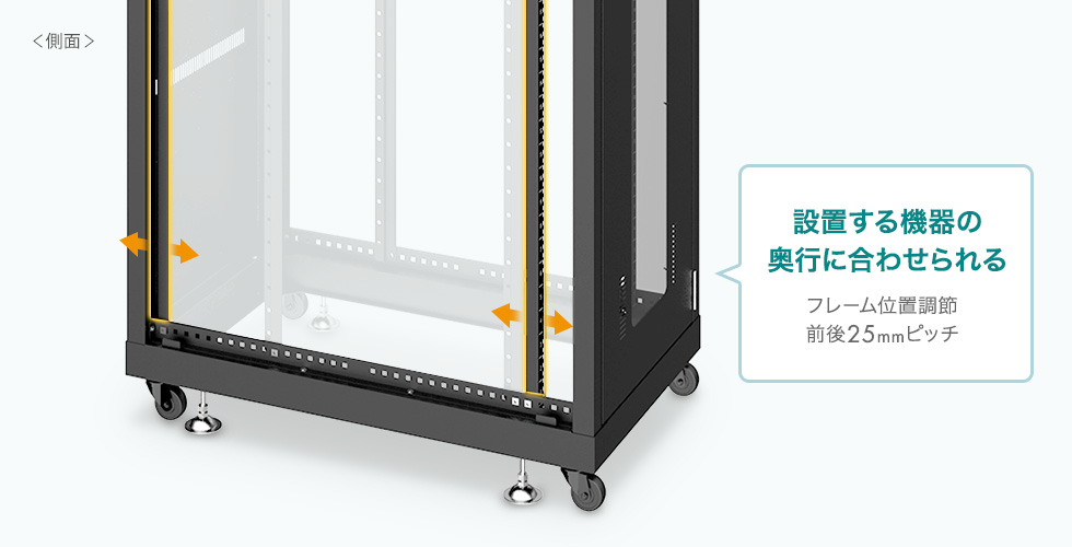 設置する機器の奥行きに合わせられる