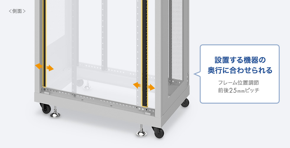 設置する機器の奥行きに合わせられる