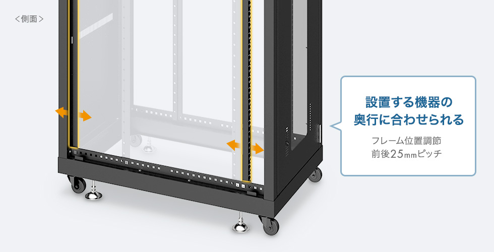 設置する機器の奥行きに合わせられる