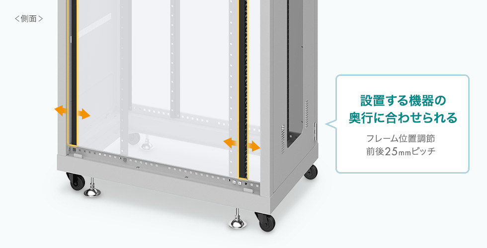 設置する機器の奥行きに合わせられる