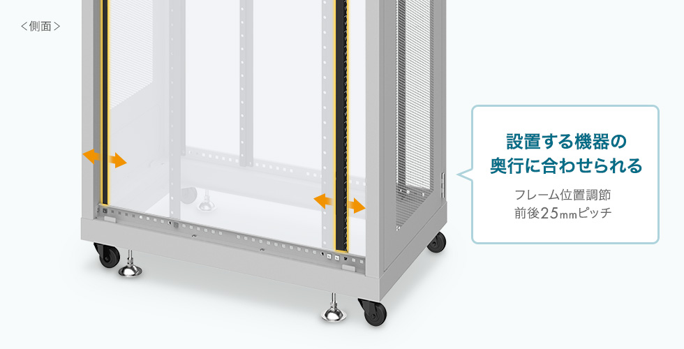 設置する機器の奥行きに合わせられる