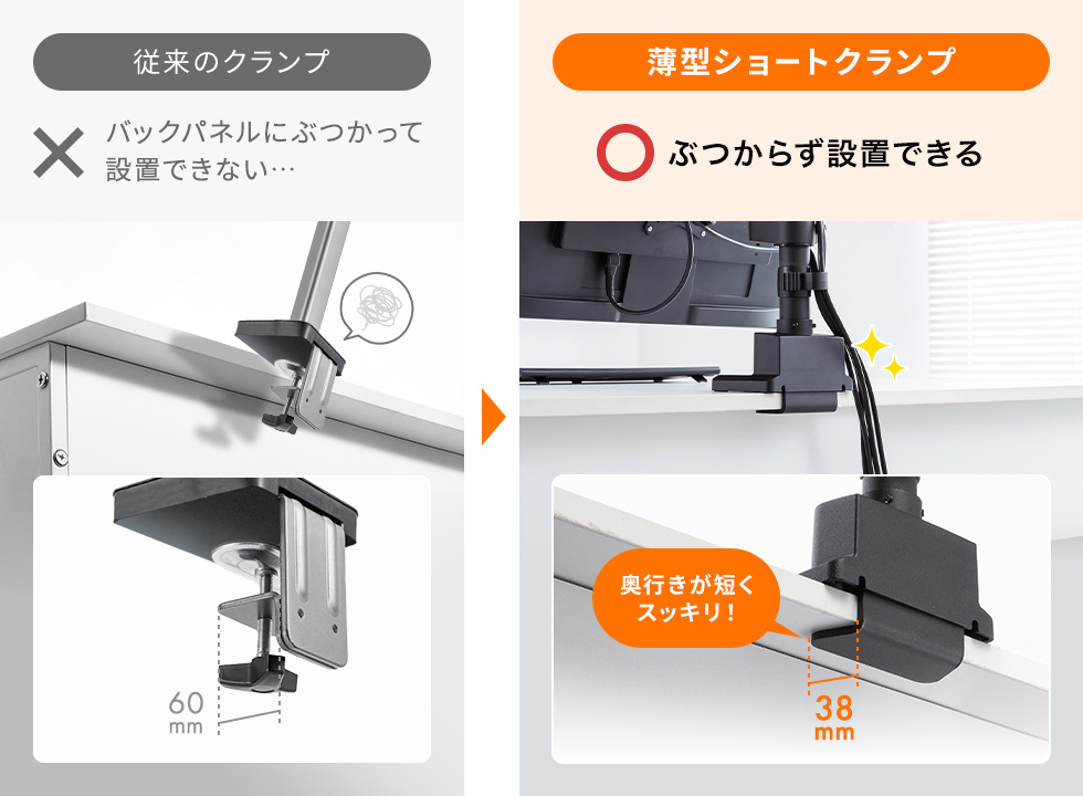 奥行きが短くスッキリ