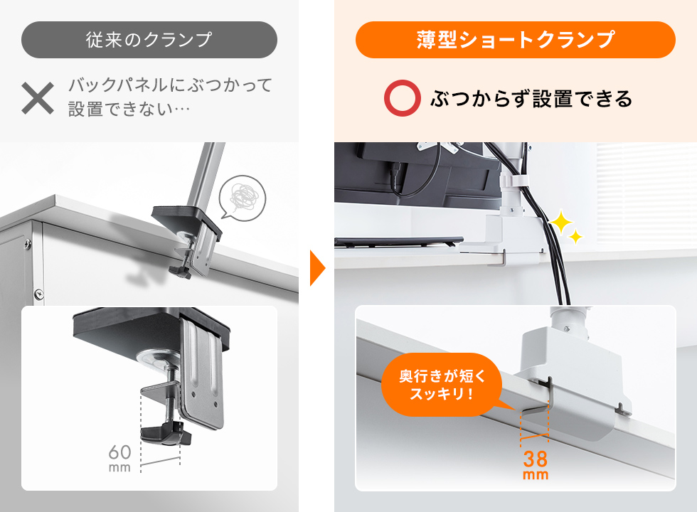 奥行きが短くスッキリ