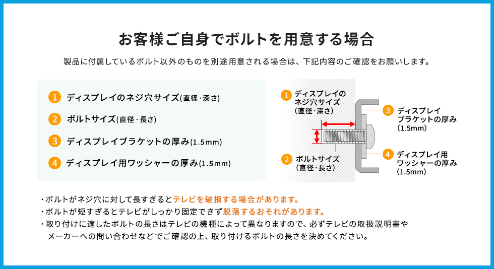 お客様ご自身でボルトを用意する場合