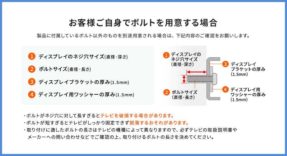 お客様ご自身でボルトを用意する場合