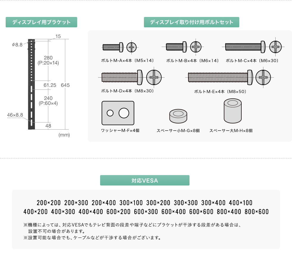 ディスプレイ用ブラケット ディスプレイ取り付け用ボルトセット