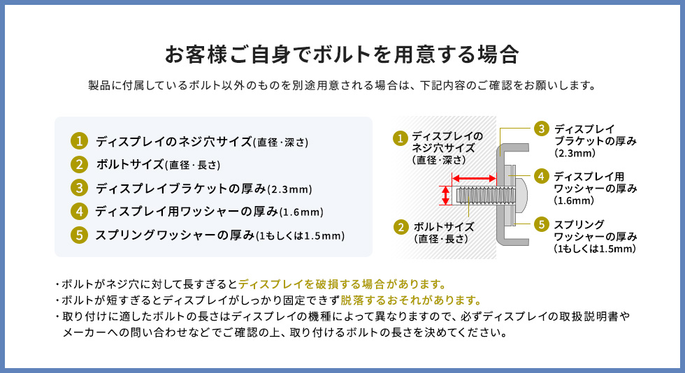 お客様ご自身でボルトを用意する場合