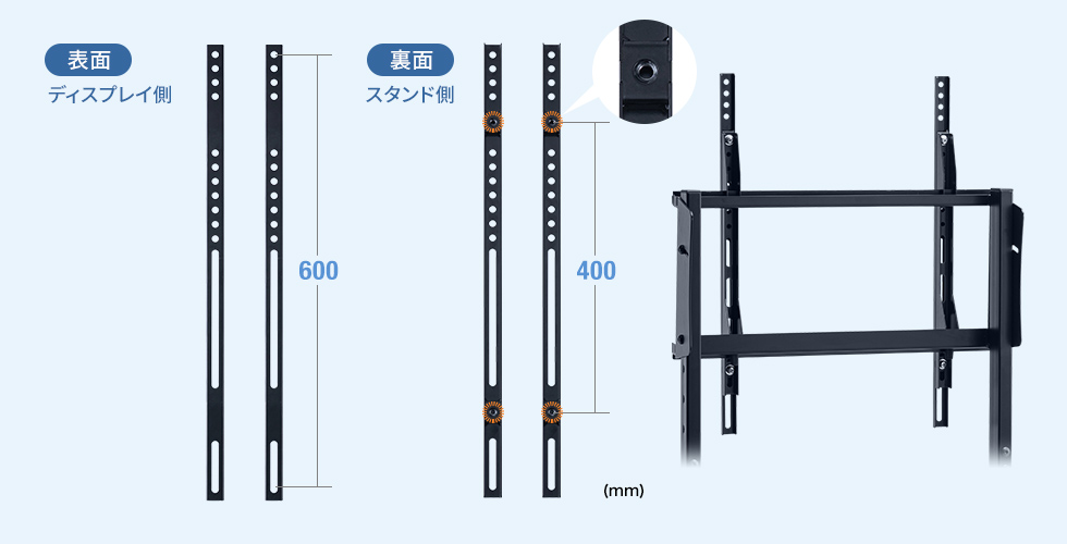 VESA変換金具でネジ穴の位置を変えて設置可能に