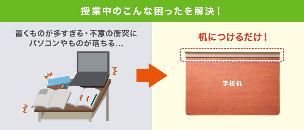 天板サイズを変えず、落下を防ぐ