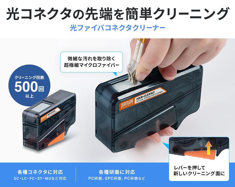 光コネクタ先端面を簡単にクリーニングできる。