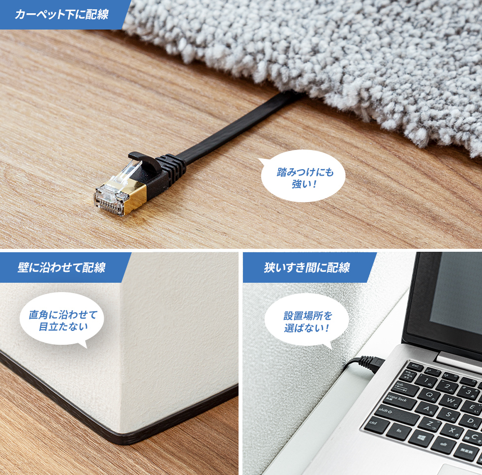 取り回ししやすい薄型フラット形状