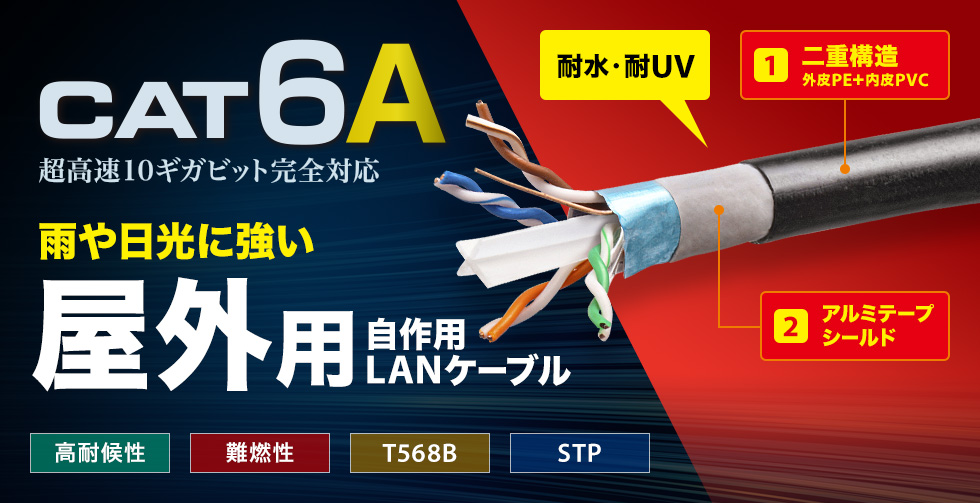 雨や日光に強い屋外用自作用LANケーブル。難燃性