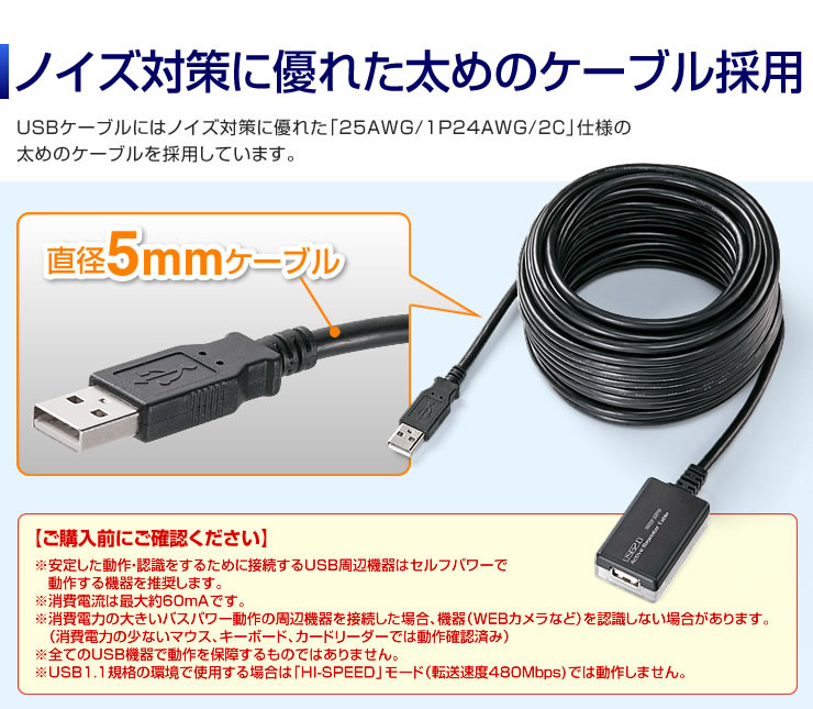 12m延長USB2.0アクティブリピーターケーブル