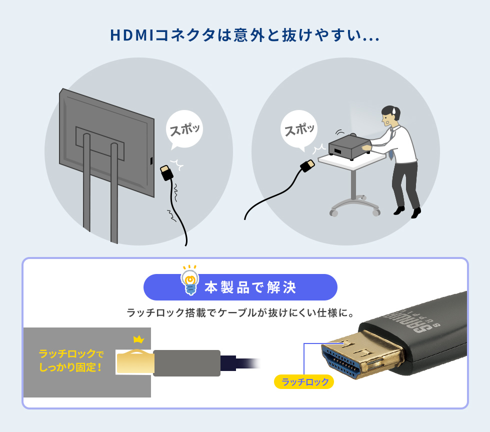 抜けにくいラッチロック搭載