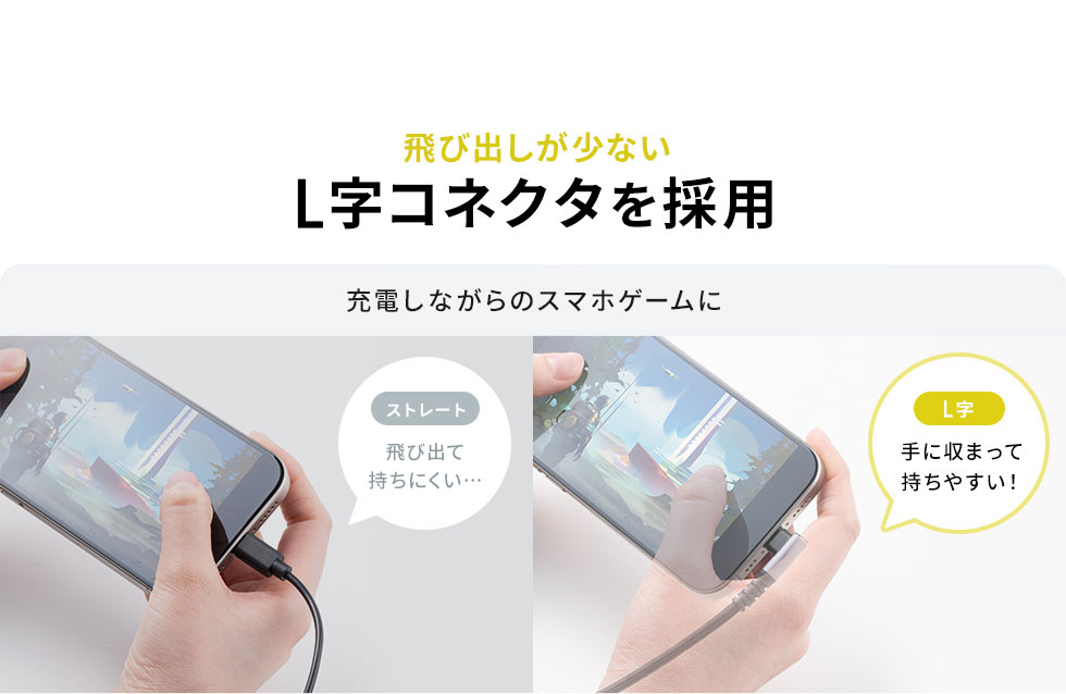 飛び出しが少ないL字コネクタを採用