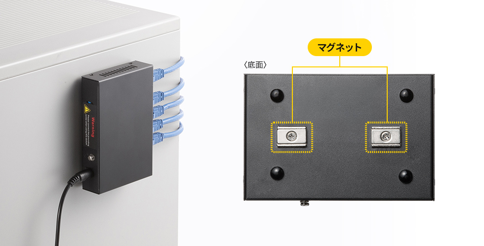 スチール面に固定できる強力マグネット付き