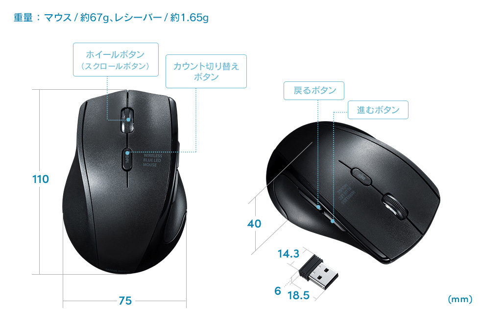 重量 マウス約87g レシーバー約1.65g