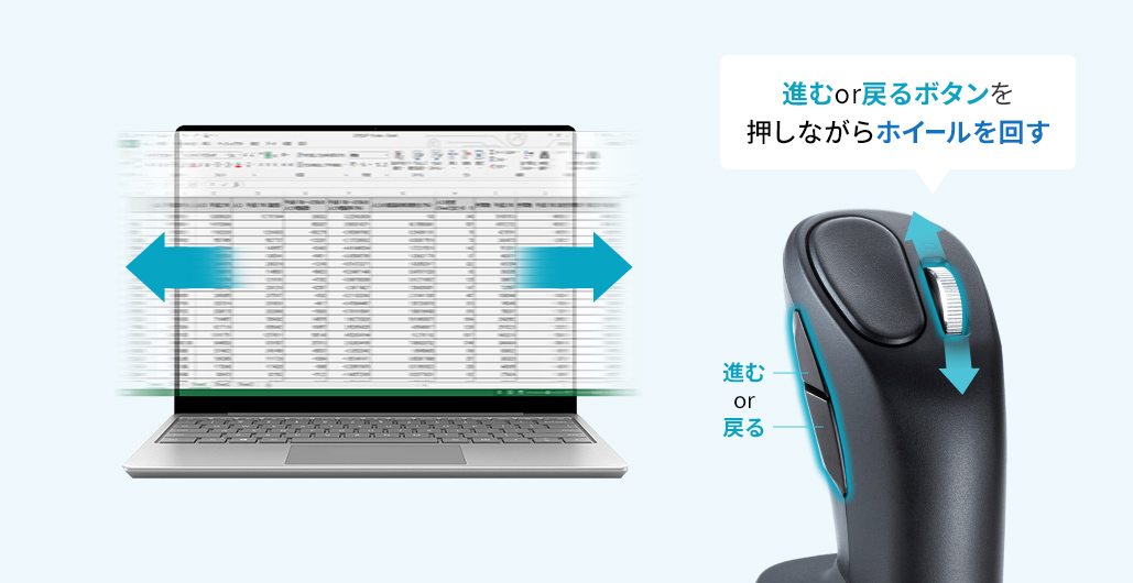 横方向の操作を快適にする、サイドスクロール機能搭載