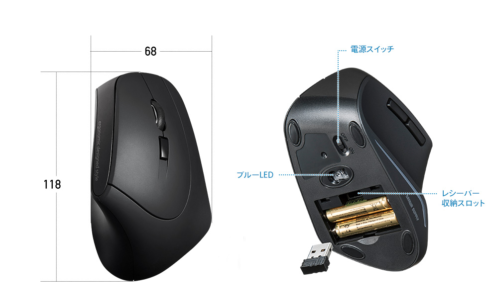 MA-ERGW10N【静音ワイヤレスエルゴノミクスマウス】人間工学形状で手首 ...