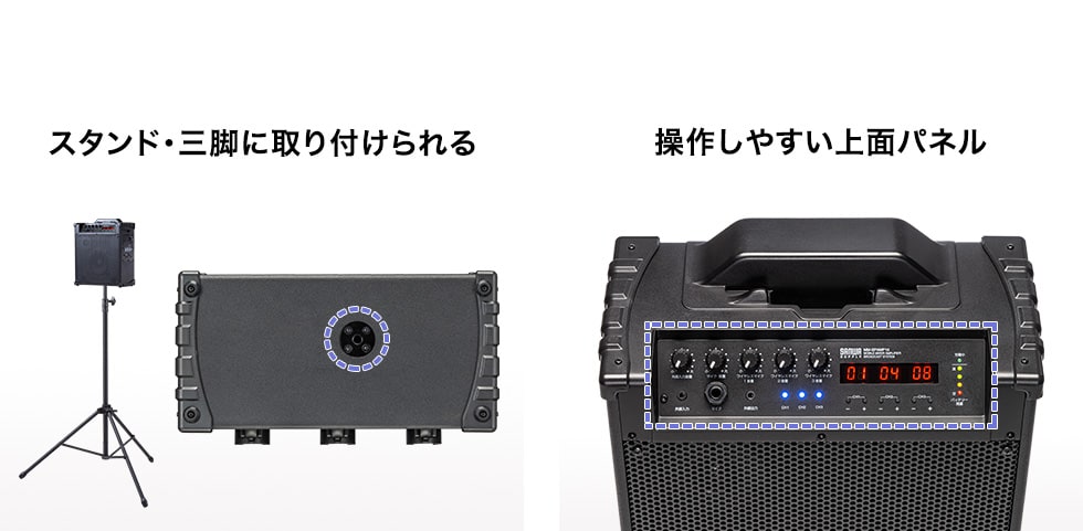 ワイヤレスマイク付き拡声器スピーカー（バッテリー内蔵・ワイヤレスマイク3本対応）