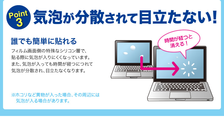 気泡が分散されて目立たない