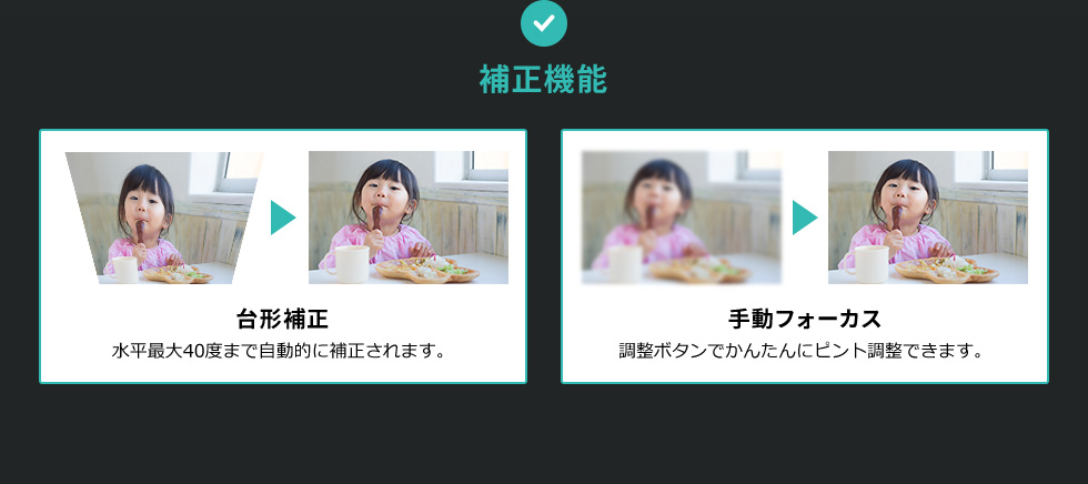 補正機能 台形補正 手動フォーカス