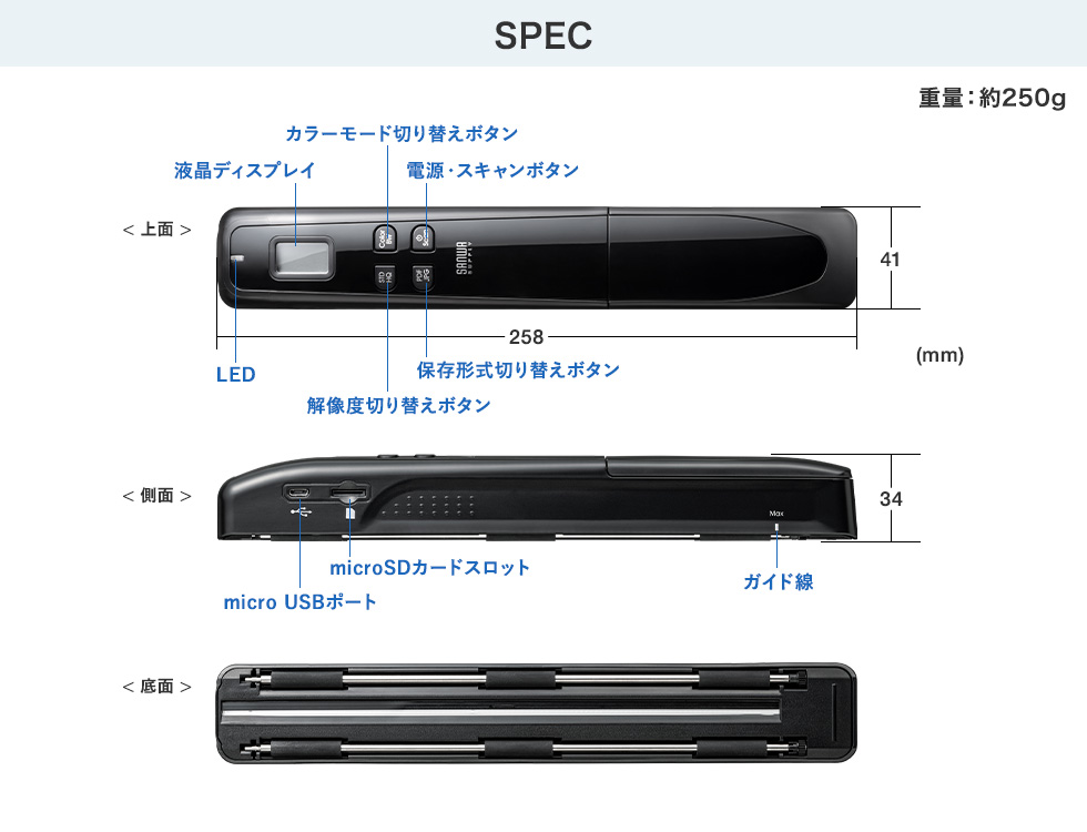 PSC-HS2BK【ポータブルハンディスキャナ】ダブルローラーで安定した