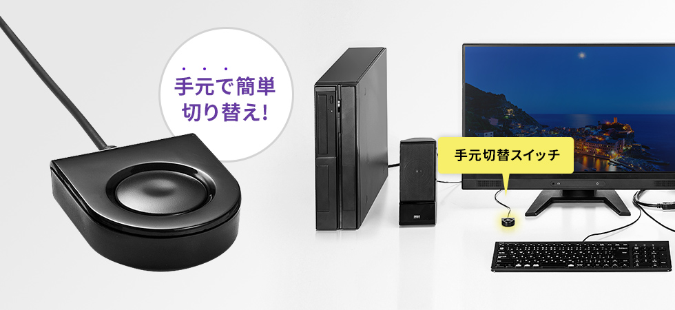 SW-KVM2WDPU【DisplayPort対応手元スイッチ付きパソコン自動切替 SW-KVM2WDPU【DisplayPort対応手元スイッチ付きパソコン自動切替