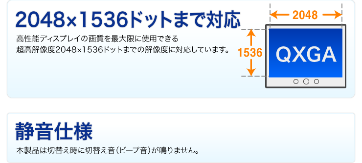 QXGA　2048×1536ドットまで対応　静音仕様